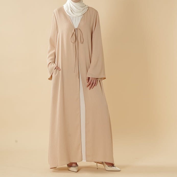 Essential Zoom Open Front Abaya with Tie Closure & Pockets (MOA309) - A-1 Thread Vault