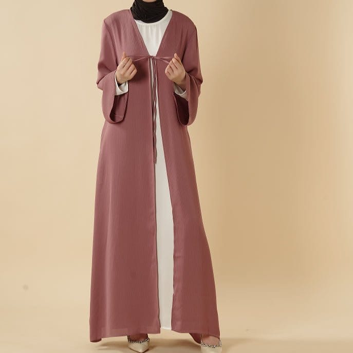 Essential Zoom Open Front Abaya with Tie Closure & Pockets (MOA309) - A-1 Thread Vault