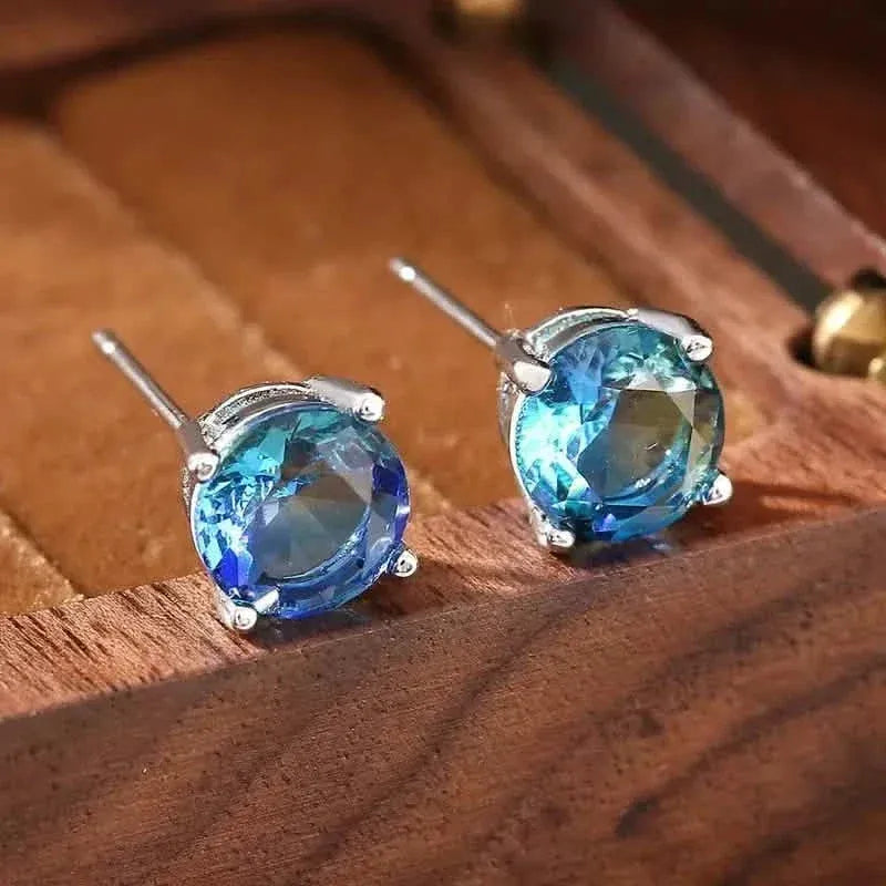 European and American Style Copper Earrings with Blue Zirconium - A-1 Thread Vault