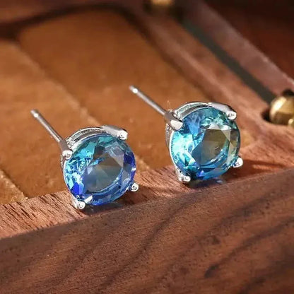 European and American Style Copper Earrings with Blue Zirconium - A-1 Thread Vault