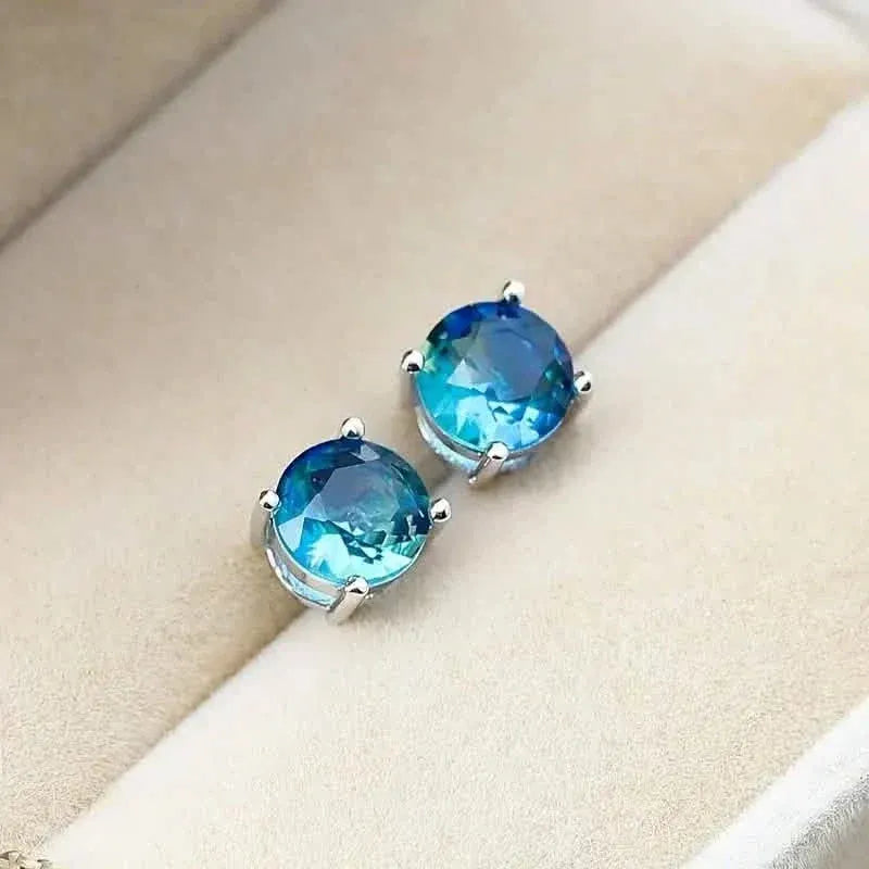 European and American Style Copper Earrings with Blue Zirconium - A-1 Thread Vault