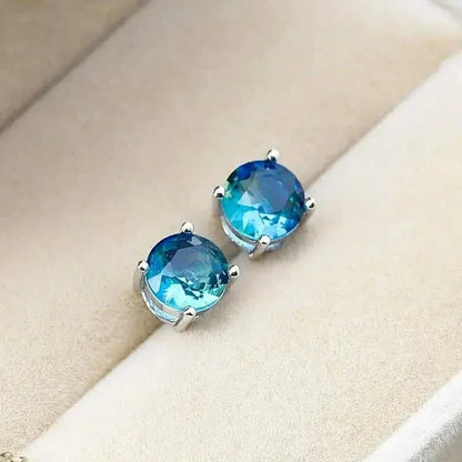 European and American Style Copper Earrings with Blue Zirconium - A-1 Thread Vault