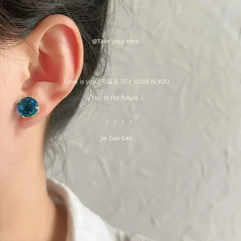 European and American Style Copper Earrings with Blue Zirconium - A-1 Thread Vault