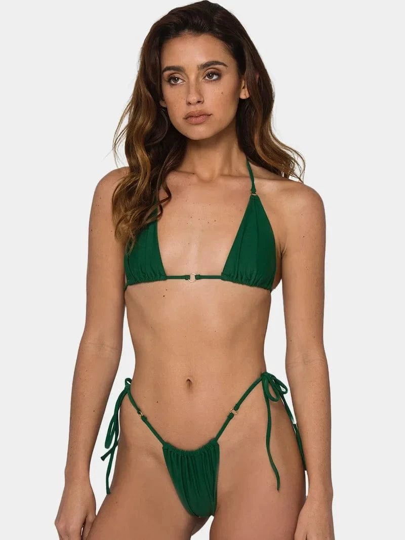 European and American Three-point Neckline Tied Triangle Sexy Bikini Swimsuit Women's Tight Fitting High Waisted Sexy Swimsuit - A-1 Thread Vault