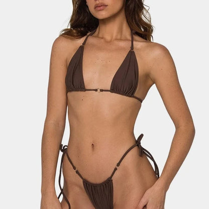 European and American Three-point Neckline Tied Triangle Sexy Bikini Swimsuit Women's Tight Fitting High Waisted Sexy Swimsuit - A-1 Thread Vault