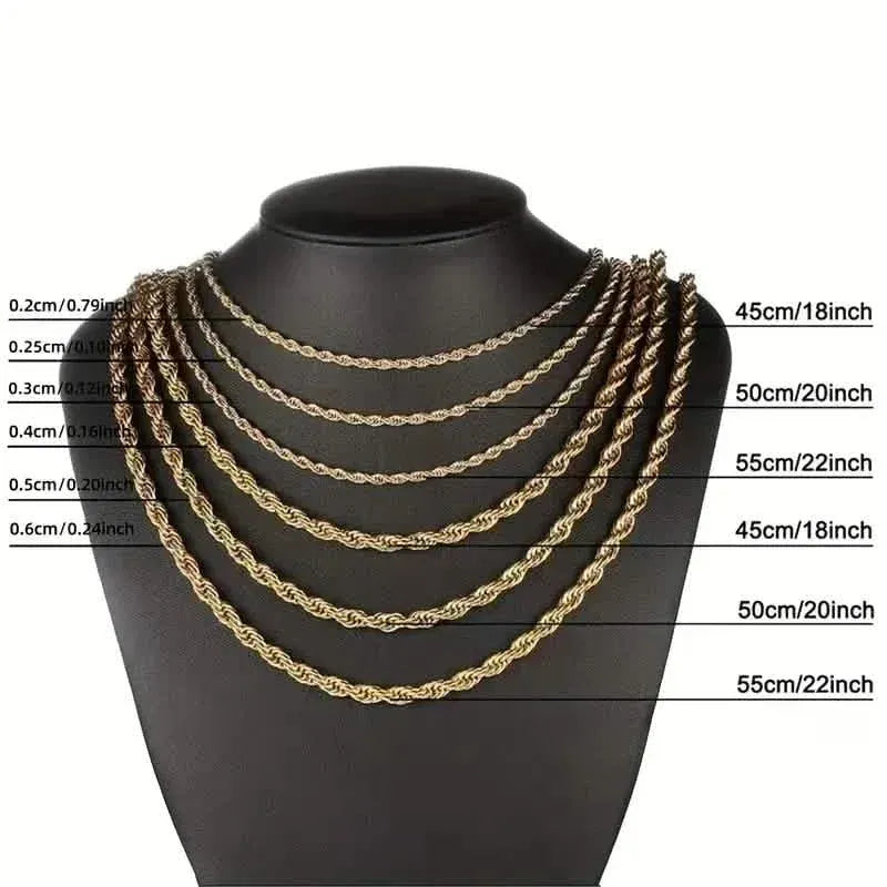 European Classic Twist Necklace Rope Chain - A-1 Thread Vault