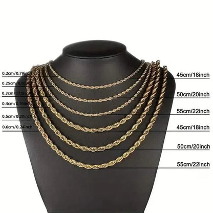European Classic Twist Necklace Rope Chain - A-1 Thread Vault