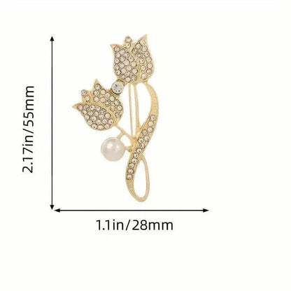 Exquisite Tulip-Shaped Faux Pearl Brooch Adorned with Artificial Diamond - A-1 Thread Vault