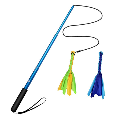 Extendable Dog Flirt Pole with 2 Replaceable Interactive Tail Toys - A-1 Thread Vault