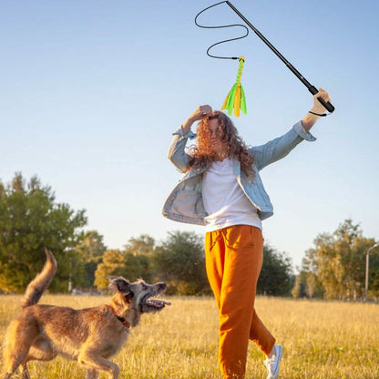 Extendable Dog Flirt Pole with 2 Replaceable Interactive Tail Toys - A-1 Thread Vault