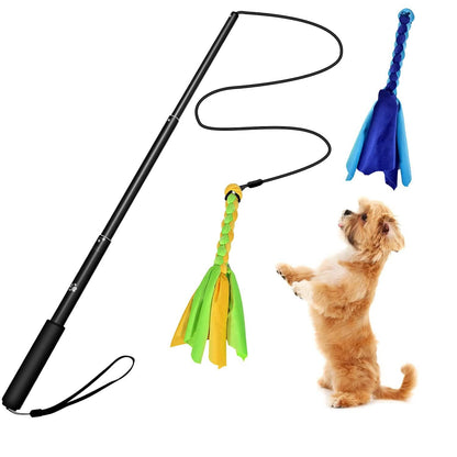 Extendable Dog Flirt Pole with 2 Replaceable Interactive Tail Toys - A-1 Thread Vault