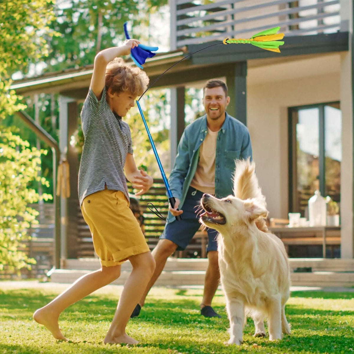Extendable Dog Flirt Pole with 2 Replaceable Interactive Tail Toys - A-1 Thread Vault