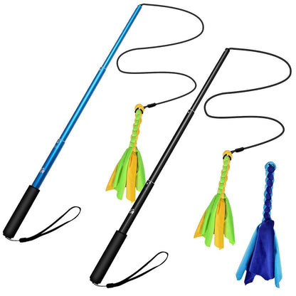 Extendable Dog Flirt Pole with 2 Replaceable Interactive Tail Toys - A-1 Thread Vault