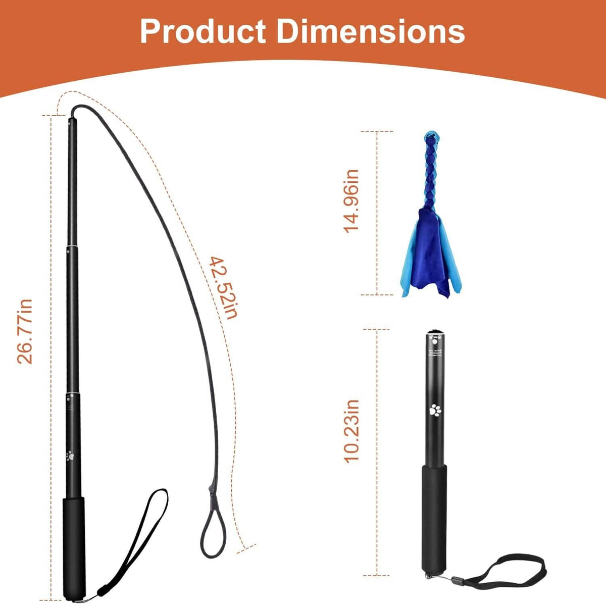 Extendable Dog Flirt Pole with 2 Replaceable Interactive Tail Toys - A-1 Thread Vault