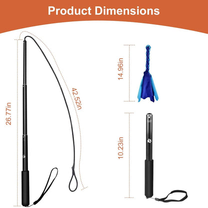 Extendable Dog Flirt Pole with 2 Replaceable Interactive Tail Toys - A-1 Thread Vault