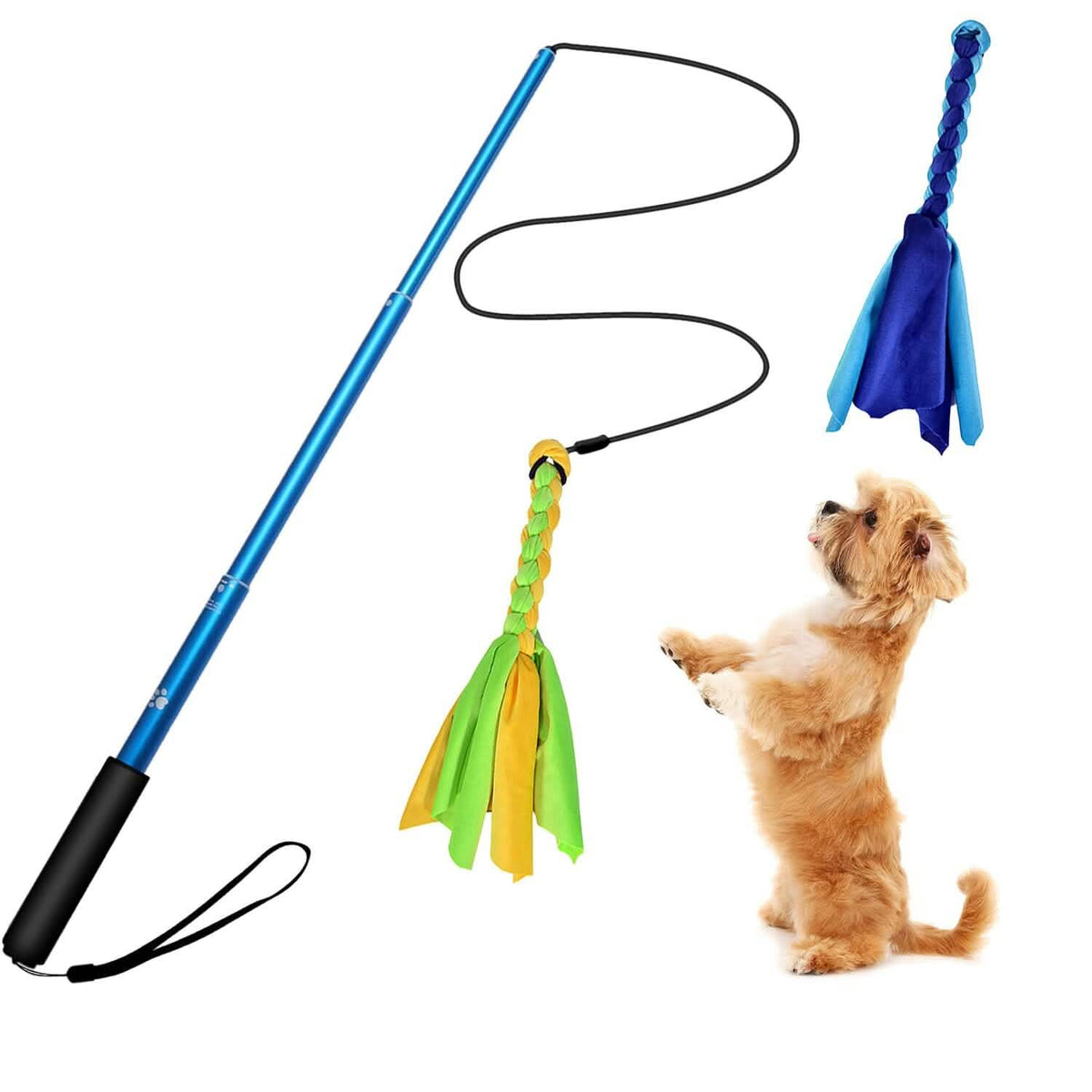 Extendable Dog Flirt Pole with 2 Replaceable Interactive Tail Toys - A-1 Thread Vault