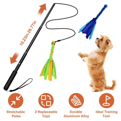 Extendable Dog Flirt Pole with 2 Replaceable Interactive Tail Toys - A-1 Thread Vault