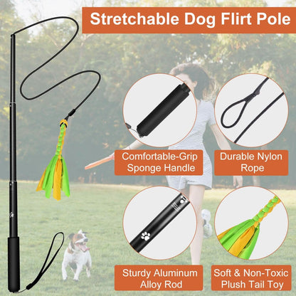 Extendable Dog Flirt Pole with 2 Replaceable Interactive Tail Toys - A-1 Thread Vault