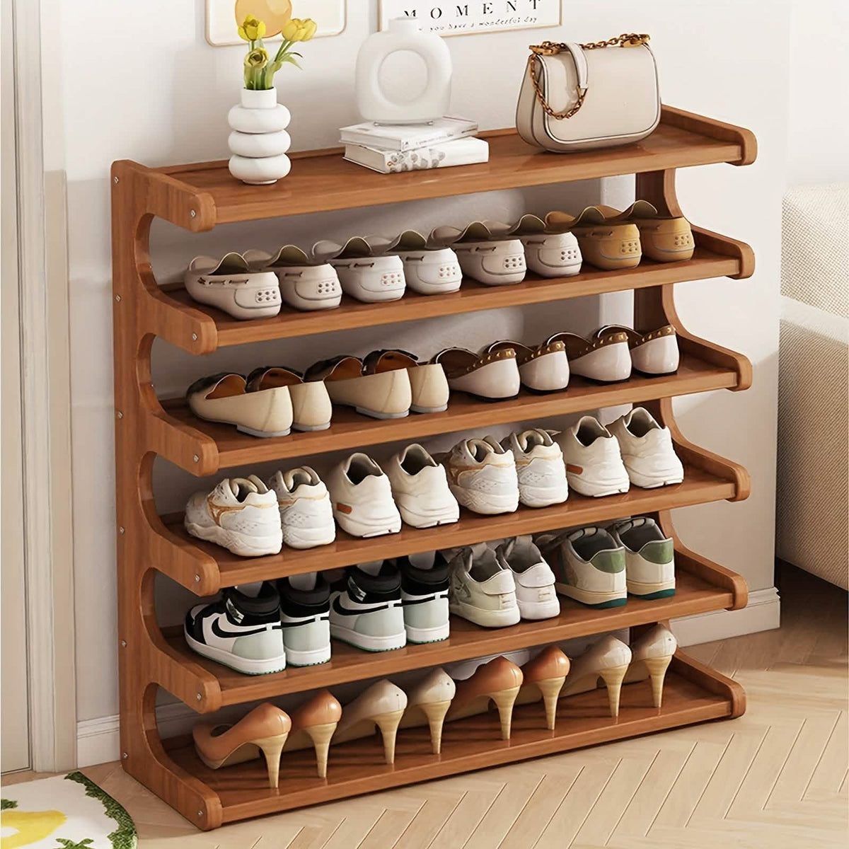 Bamboo Shoe Rack Organizer – 5 or 6 Tier, Space-Saving Storage - A-1 Thread Vault