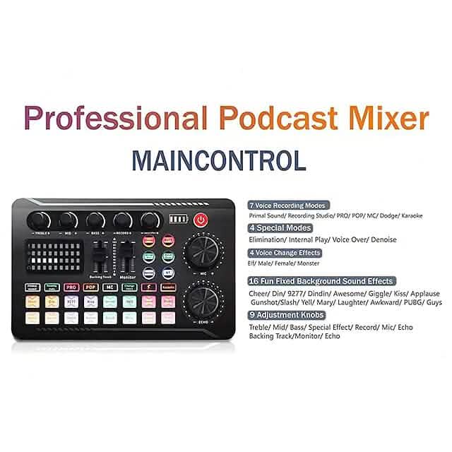 F998 Live Sound Card Audio Mixer Podcast Audio Interface with DJ Mixer Effects - A-1 Thread Vault