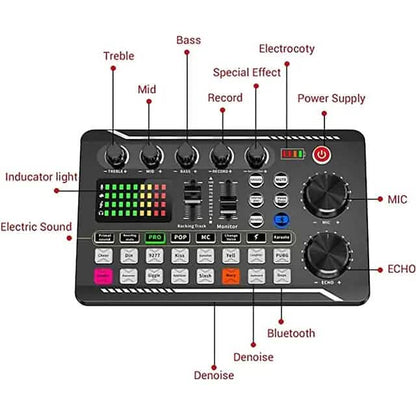 F998 Live Sound Card Audio Mixer Podcast Audio Interface with DJ Mixer Effects - A-1 Thread Vault