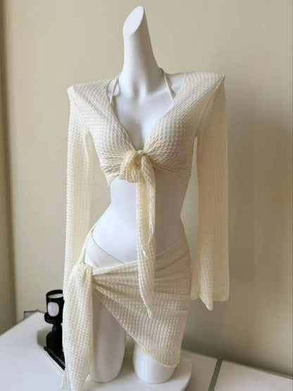 Fairy Sweet High Waist 4-Piece Split Bikini Set For Women 2026 - Print Trendy Swimwear Chic Beach Vacation Summer Party Fashion - A-1 Thread Vault