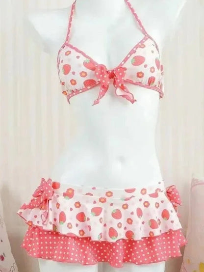 Fairy Sweet High Waist 4-Piece Split Bikini Set For Women 2026 - Print Trendy Swimwear Chic Beach Vacation Summer Party Fashion - A-1 Thread Vault