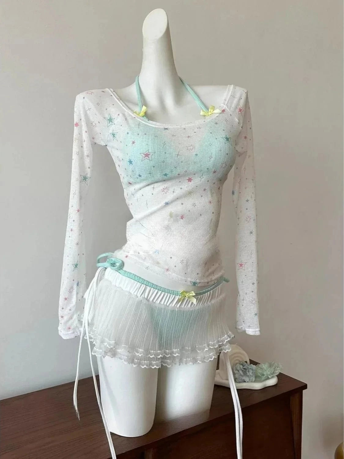 Fairy Sweet High Waist 4-Piece Split Bikini Set For Women 2026 - Print Trendy Swimwear Chic Beach Vacation Summer Party Fashion - A-1 Thread Vault