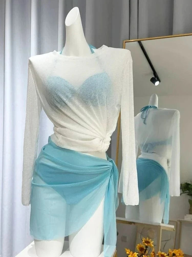 Fairy Sweet High Waist 4-Piece Split Bikini Set For Women 2026 - Print Trendy Swimwear Chic Beach Vacation Summer Party Fashion - A-1 Thread Vault