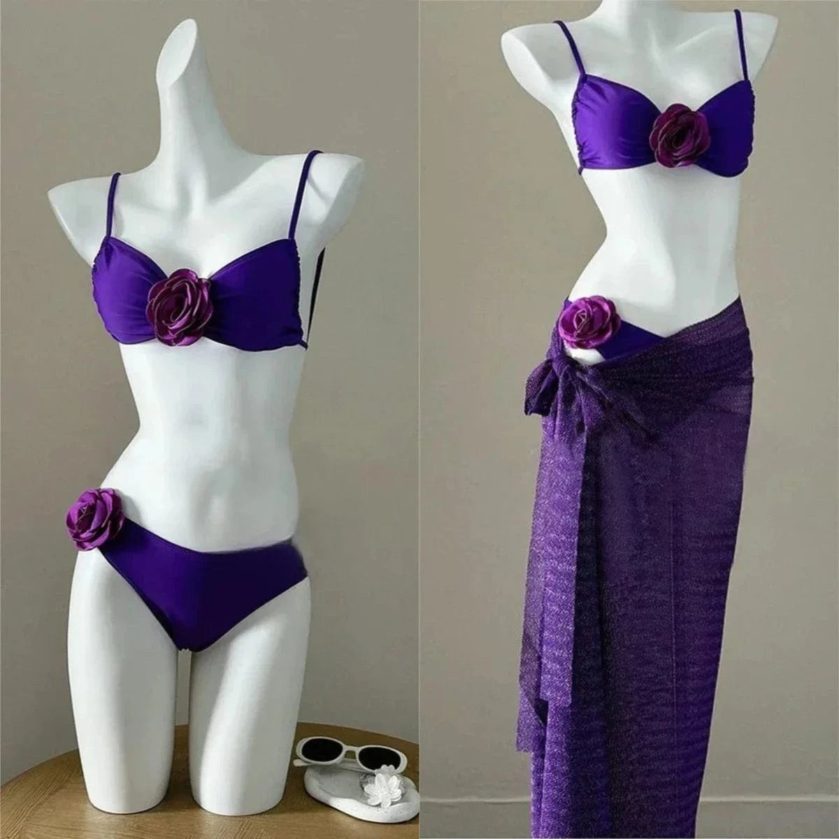 Fairy Sweet High Waist 4-Piece Split Bikini Set For Women 2026 - Print Trendy Swimwear Chic Beach Vacation Summer Party Fashion - A-1 Thread Vault