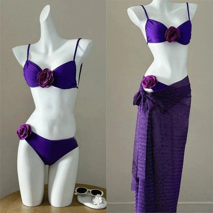 Fairy Sweet High Waist 4-Piece Split Bikini Set For Women 2026 - Print Trendy Swimwear Chic Beach Vacation Summer Party Fashion - A-1 Thread Vault