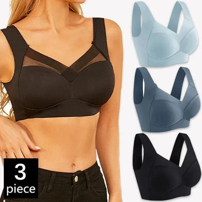 FallSweet 3PCS Plus Size Seamless Sport Bra for Woman Lace Wireless Bralette Shockproof Beautiful Back Bra Comfort Gym Underwear - A-1 Thread Vault