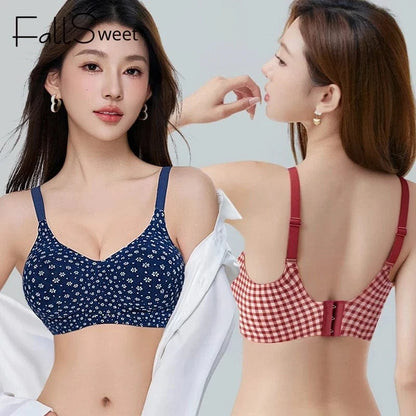 FallSweet Classical Red Plaid Push Up Bra for Women Seamless Wireless Bralette Female Invisible Brassiere Small Breasts Lingerie - A-1 Thread Vault