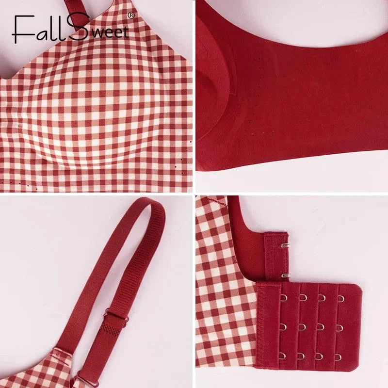FallSweet Classical Red Plaid Push Up Bra for Women Seamless Wireless Bralette Female Invisible Brassiere Small Breasts Lingerie - A-1 Thread Vault