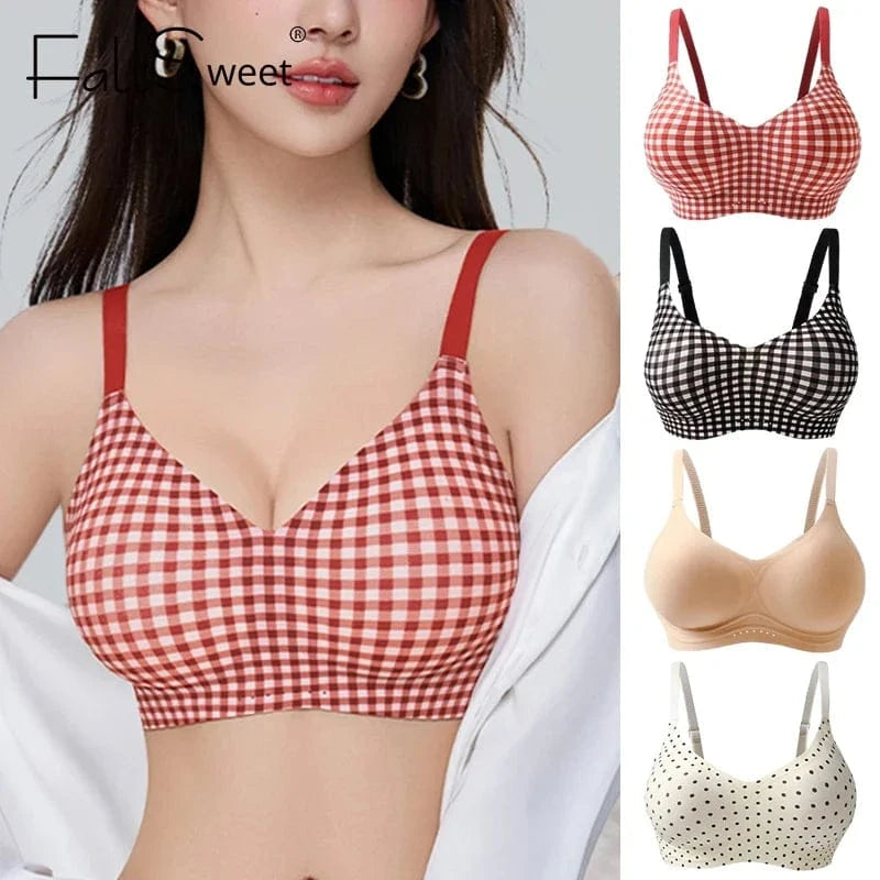 FallSweet Classical Red Plaid Push Up Bra for Women Seamless Wireless Bralette Female Invisible Brassiere Small Breasts Lingerie - A-1 Thread Vault