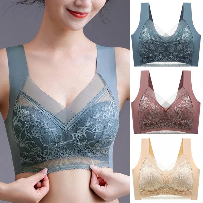 FallSweet Seamless Ice Silk Push Up Bra for Women Wireless Lace Bralette Plus Size Brassiere Summer Comfort Underwear Lingerie - A-1 Thread Vault