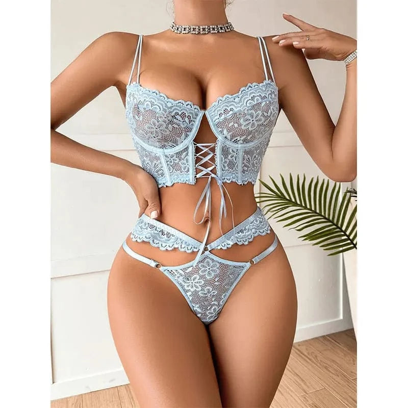 Fancy Lingerie Floral Lace Bra Set Bilizna Luxury Sensual Underwear Sexy Erotic Fairy Fine Lace See Through Exotic Sets - A-1 Thread Vault