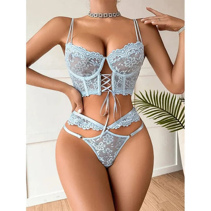 Fancy Lingerie Floral Lace Bra Set Bilizna Luxury Sensual Underwear Sexy Erotic Fairy Fine Lace See Through Exotic Sets - A-1 Thread Vault