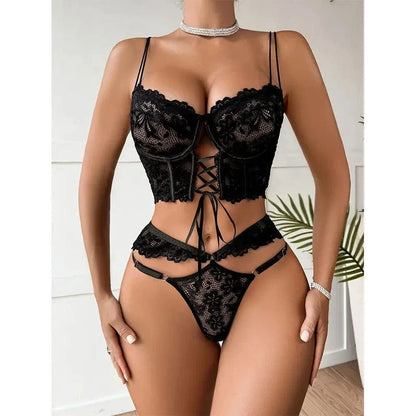 Fancy Lingerie Floral Lace Bra Set Bilizna Luxury Sensual Underwear Sexy Erotic Fairy Fine Lace See Through Exotic Sets - A-1 Thread Vault