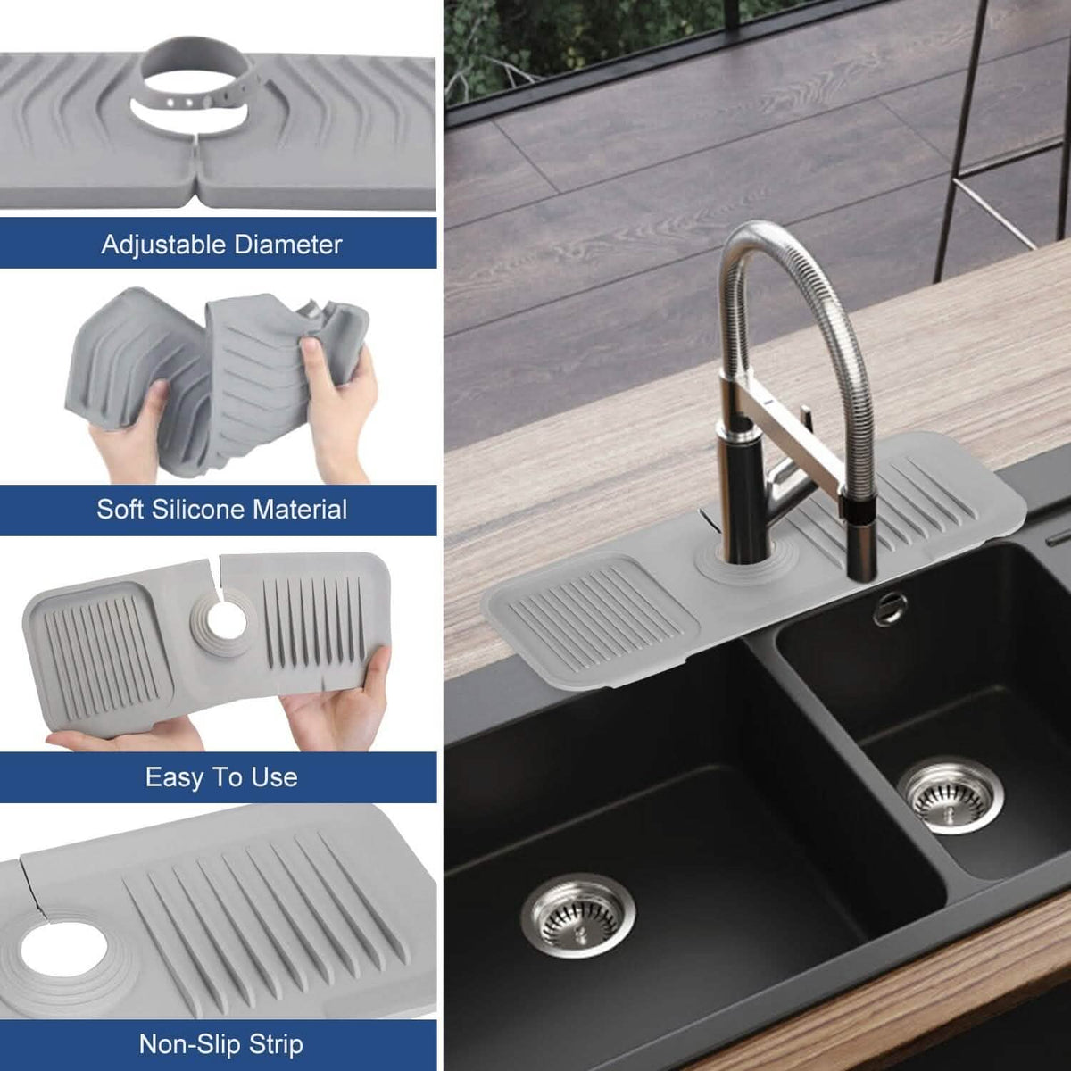 Faucet Splash Mat Sink Tray Water Drainage Pad Sponge Soap Holder - A-1 Thread Vault