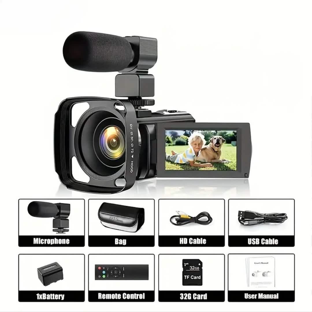 16x Zoom 1080P HD Digital Camera Bundle with 2 Batteries, 32G TF Card, Mic, Hood & Bag - A-1 Thread Vault