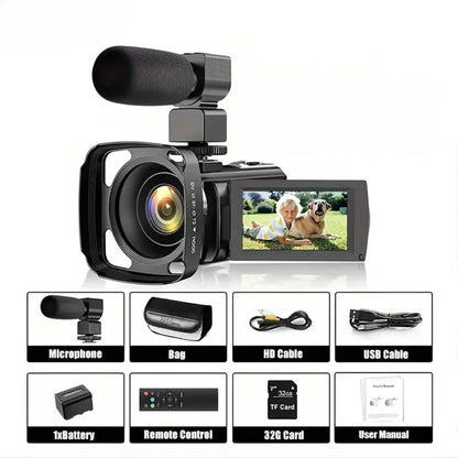 16x Zoom 1080P HD Digital Camera Bundle with 2 Batteries, 32G TF Card, Mic, Hood & Bag - A-1 Thread Vault