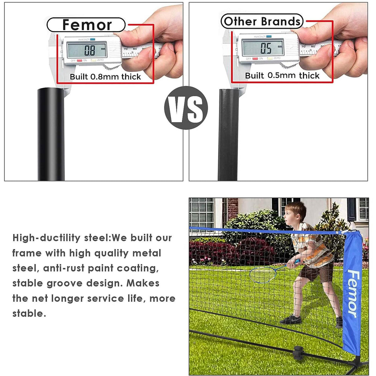 Femor FS051 10ft. Height Adjustable Volleyball Net - A-1 Thread Vault