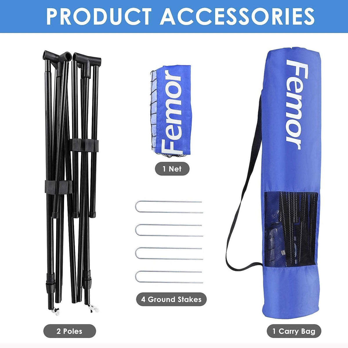 Femor FS051 10ft. Height Adjustable Volleyball Net - A-1 Thread Vault