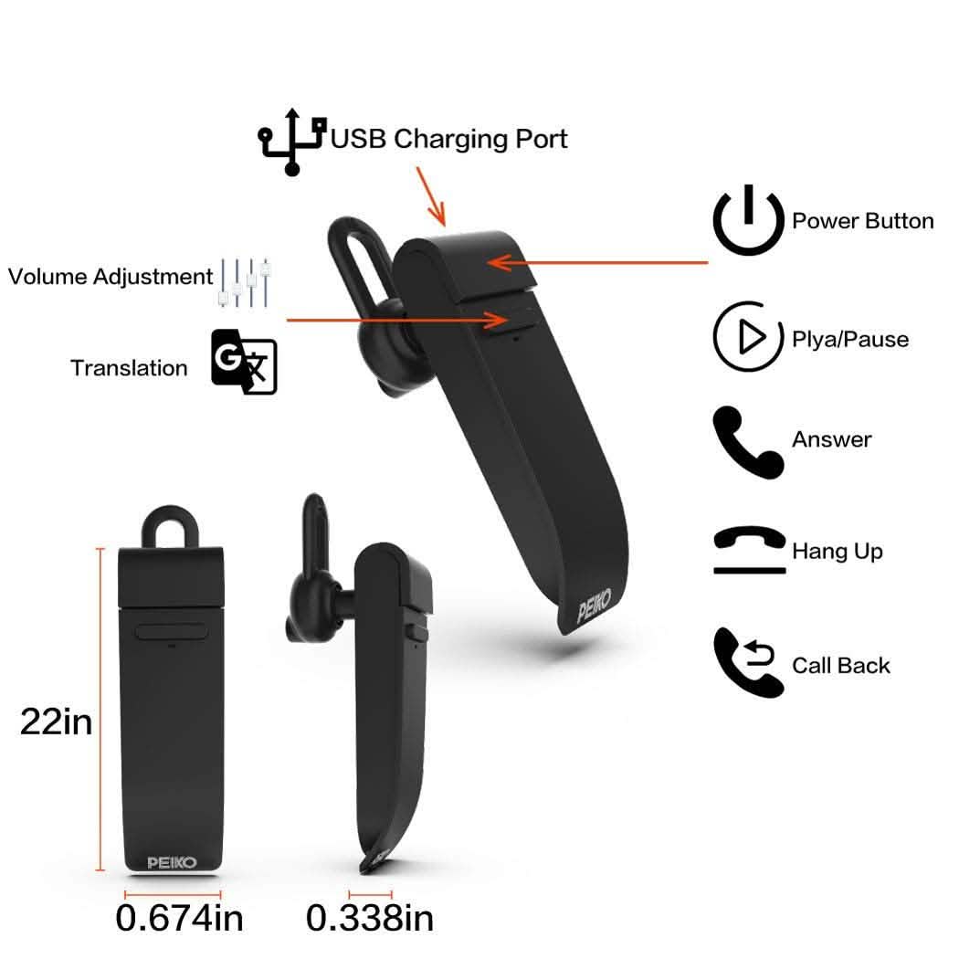 PEIKO World Language Translator Single Earbud – Real-Time Voice Translation - A-1 Thread Vault