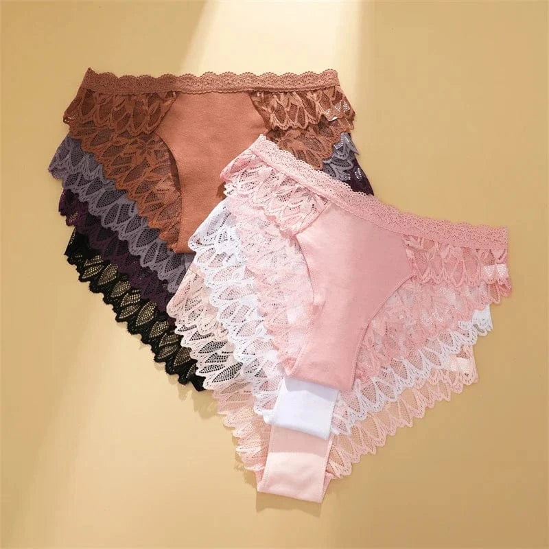 FINETOO 3Pcs Lace Hollow Out Underwear for Women Sexy Low-Waist Floral Briefs Female Invisible Breathable Lingerie Soft Intimate - A-1 Thread Vault