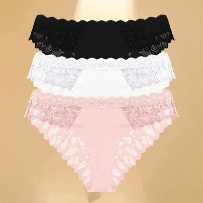 FINETOO 3Pcs Lace Hollow Out Underwear for Women Sexy Low-Waist Floral Briefs Female Invisible Breathable Lingerie Soft Intimate - A-1 Thread Vault