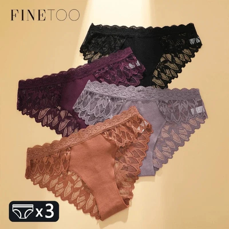 FINETOO 3Pcs Lace Hollow Out Underwear for Women Sexy Low-Waist Floral Briefs Female Invisible Breathable Lingerie Soft Intimate - A-1 Thread Vault