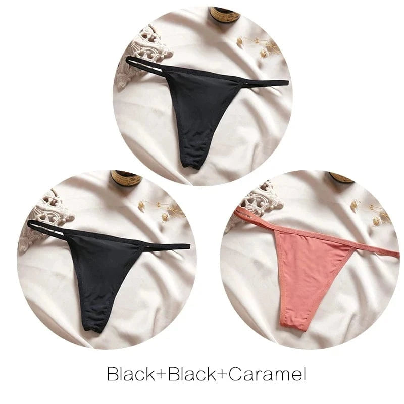 FINETOO 3Pcs/set Sexy Low-rise Thongs Women Bikini Panties T-back Underpants M-XL Female G-String Panty Ladies Thong Lingerie - A-1 Thread Vault