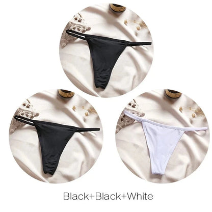 FINETOO 3Pcs/set Sexy Low-rise Thongs Women Bikini Panties T-back Underpants M-XL Female G-String Panty Ladies Thong Lingerie - A-1 Thread Vault